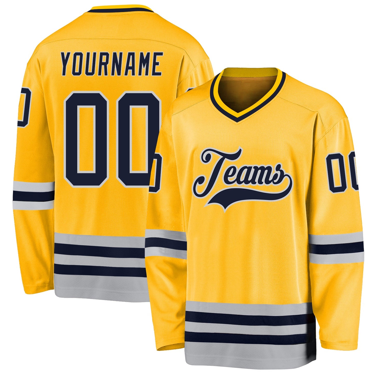 Custom Gold Navy-Gray Hockey Jersey - Sky-Custom