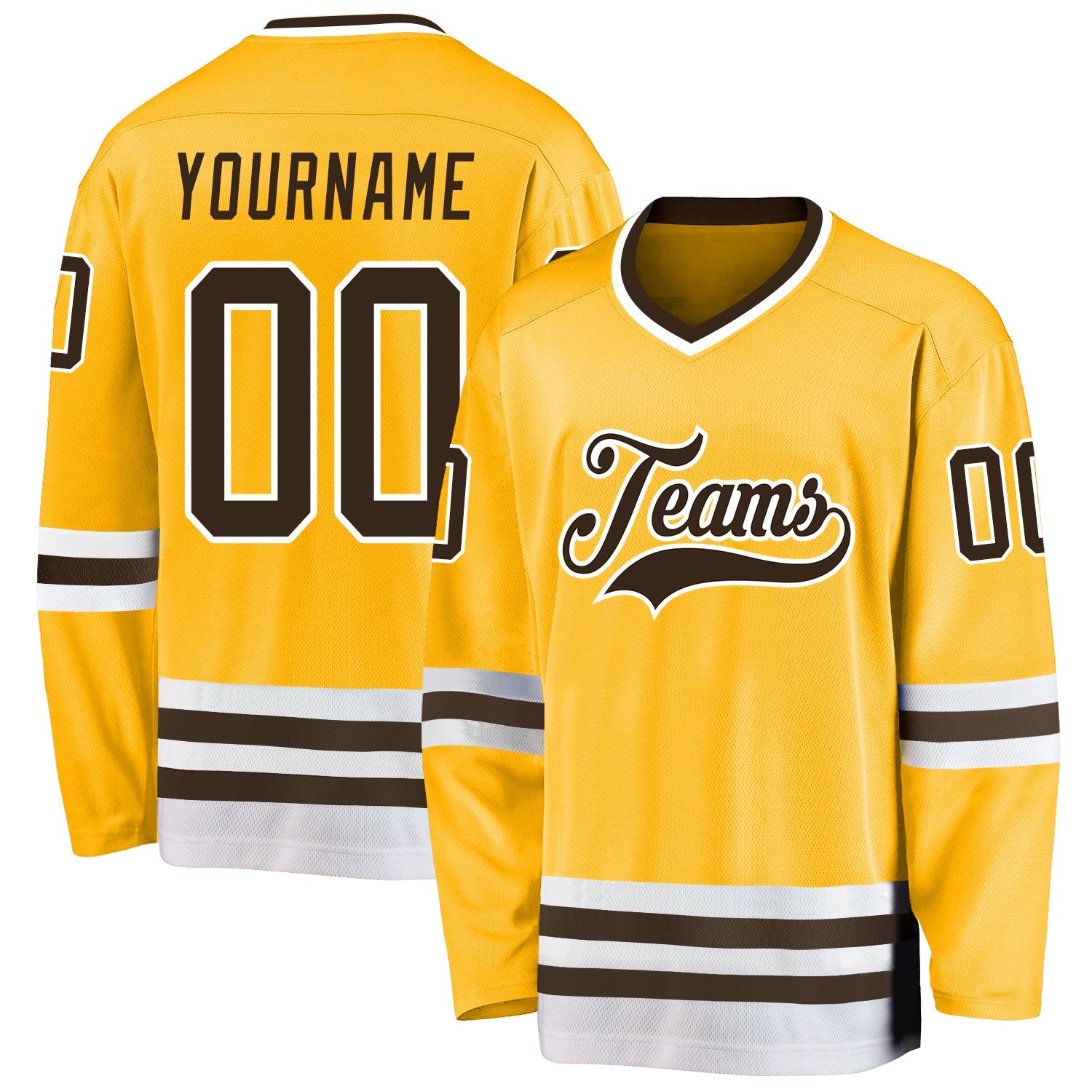 Custom Gold Brown-White Hockey Jersey - Sky-Custom