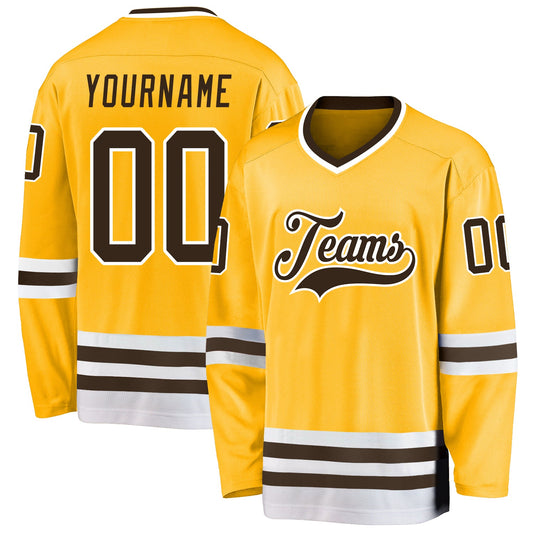 Custom Gold Brown-White Hockey Jersey - Sky-Custom