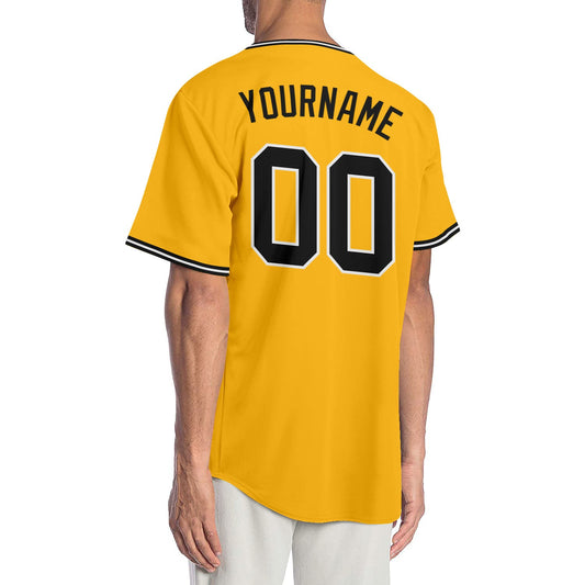 Custom Gold Black-White Authentic Baseball Jersey - Sky-Custom