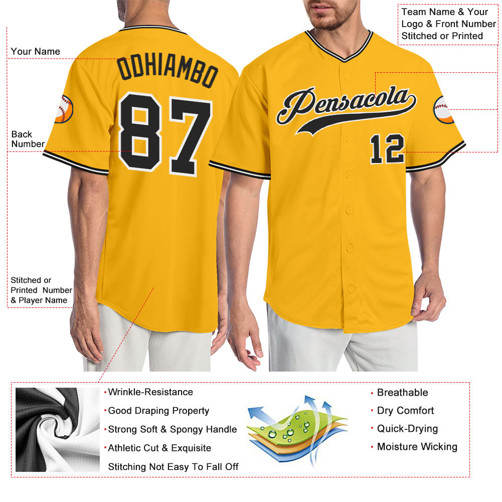 Custom Gold Black-White Authentic Baseball Jersey - Sky-Custom