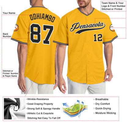 Custom Gold Black-White Authentic Baseball Jersey - Sky-Custom