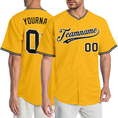 Custom Gold Black-White Authentic Baseball Jersey - Sky-Custom
