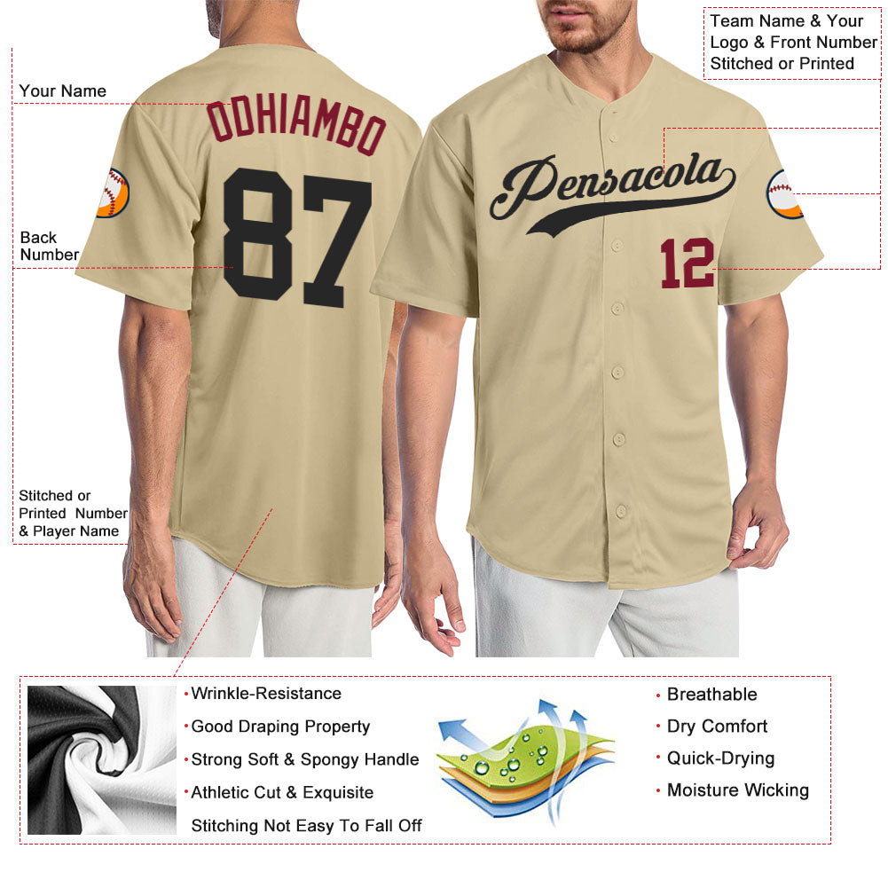 Custom Sand Black-Crimson Authentic Baseball Jersey - Sky-Custom