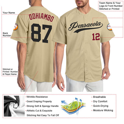 Custom Sand Black-Crimson Authentic Baseball Jersey - Sky-Custom