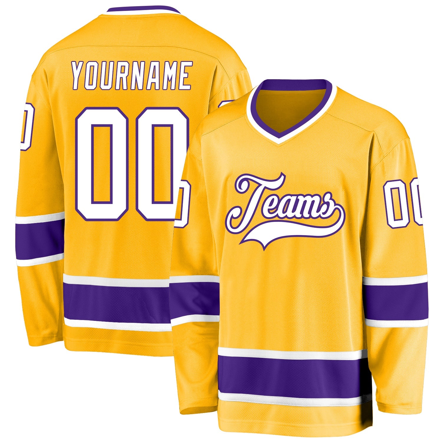Custom Gold White-Purple Hockey Jersey - Sky-Custom