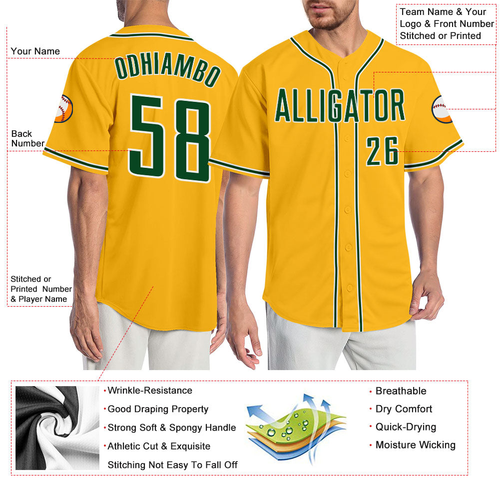 Custom Gold Green-White Authentic Baseball Jersey - Sky-Custom