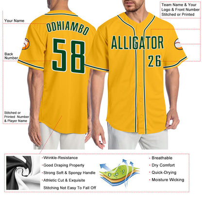 Custom Gold Green-White Authentic Baseball Jersey - Sky-Custom