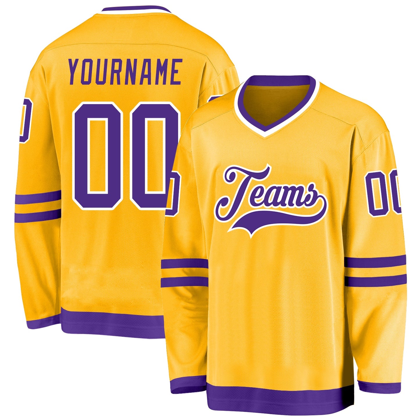 Custom Gold Purple-White Hockey Jersey - Sky-Custom