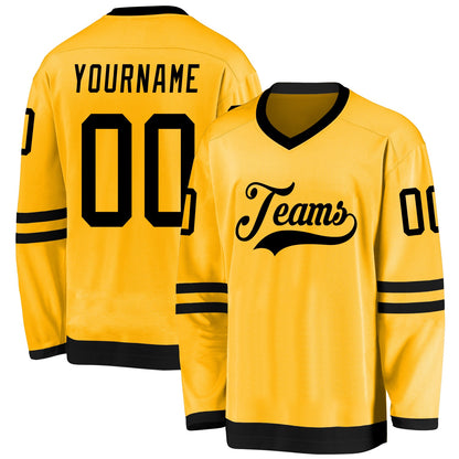 Custom Gold Black Hockey Jersey - Sky-Custom