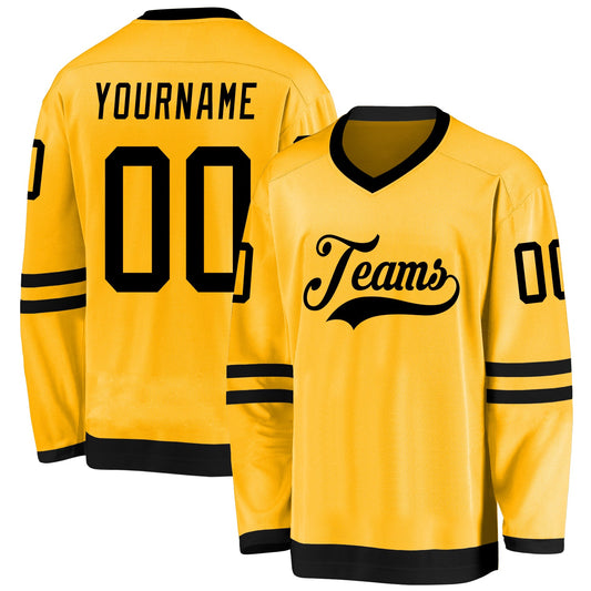 Custom Gold Black Hockey Jersey - Sky-Custom