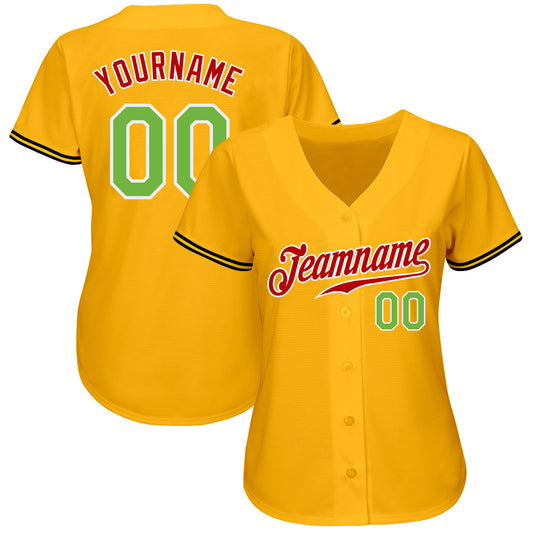 Custom Gold Neon Green-Red Authentic Baseball Jersey - Sky-Custom
