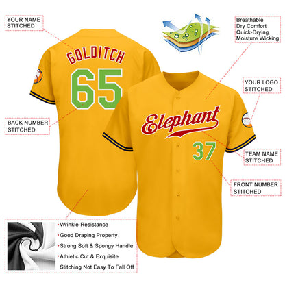 Custom Gold Neon Green-Red Authentic Baseball Jersey - Sky-Custom