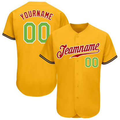 Custom Gold Neon Green-Red Authentic Baseball Jersey - Sky-Custom