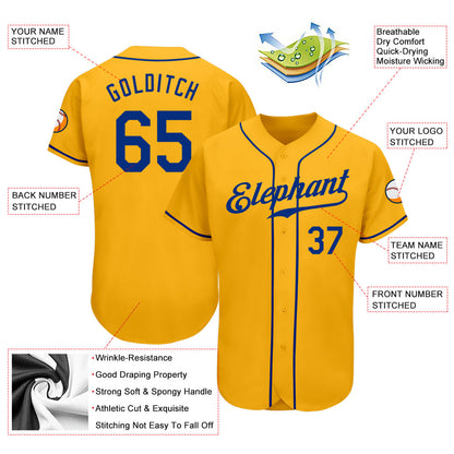 Custom Gold Royal Authentic Baseball Jersey - Sky-Custom