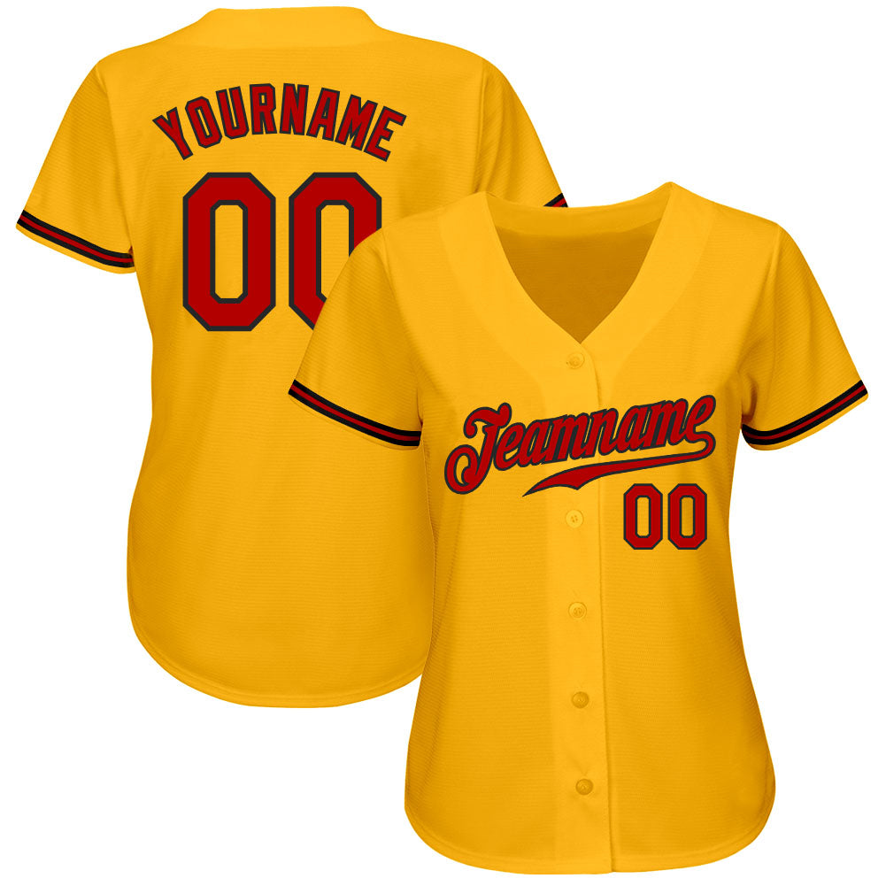 Custom Gold Red-Black Authentic Baseball Jersey - Sky-Custom