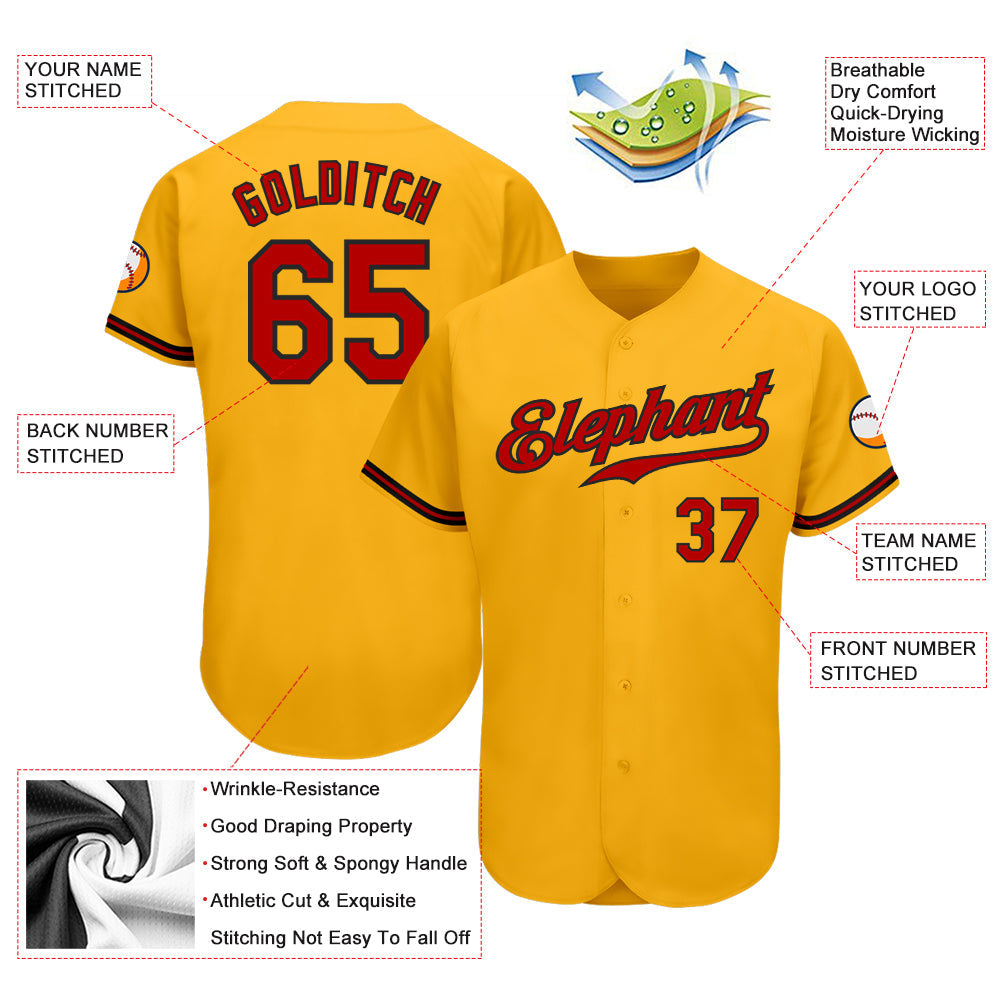 Custom Gold Red-Black Authentic Baseball Jersey - Sky-Custom