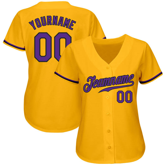 Custom Gold Purple-Black Authentic Baseball Jersey - Sky-Custom