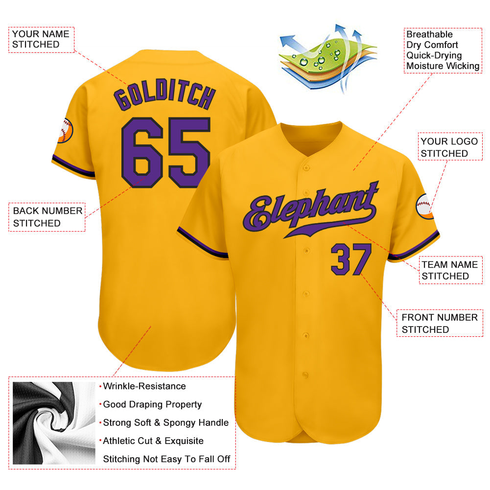 Custom Gold Purple-Black Authentic Baseball Jersey - Sky-Custom