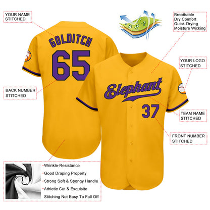 Custom Gold Purple-Black Authentic Baseball Jersey - Sky-Custom