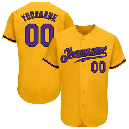Custom Gold Purple-Black Authentic Baseball Jersey - Sky-Custom