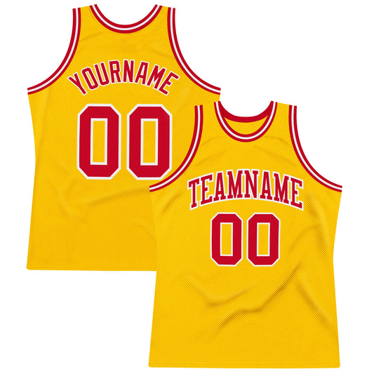 Custom Gold Red-White Authentic Throwback Basketball Jersey - Sky-Custom