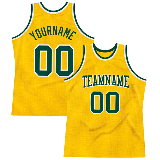 Custom Gold Green-White Authentic Throwback Basketball Jersey - Sky-Custom