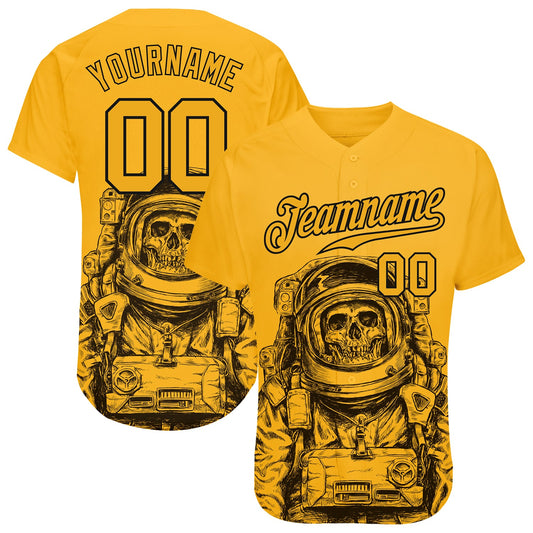 Custom Gold Gold-Black 3D Pattern Design Astronaut Authentic Baseball Jersey - Sky-Custom