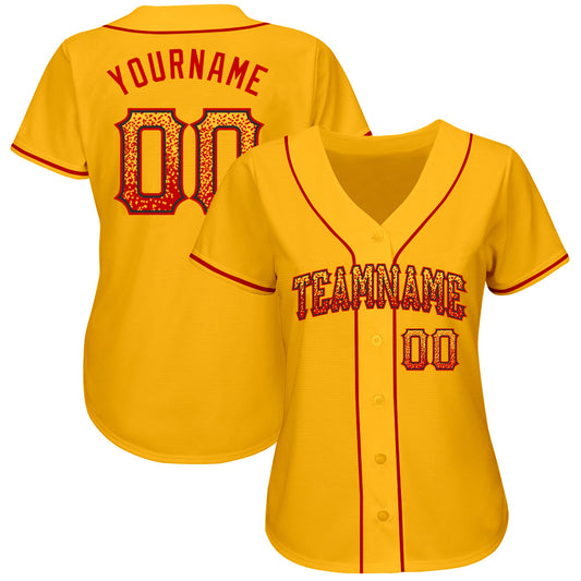 Custom Gold Red-Black Authentic Drift Fashion Baseball Jersey - Sky-Custom
