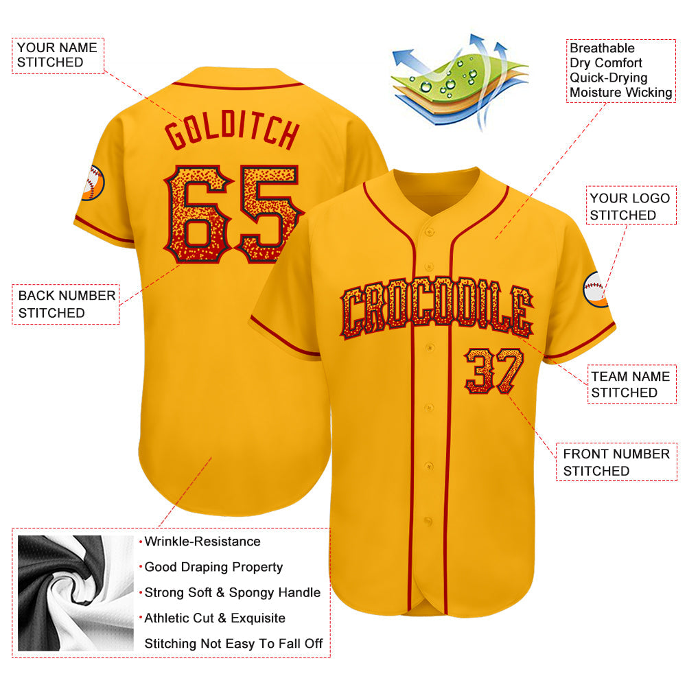 Custom Gold Red-Black Authentic Drift Fashion Baseball Jersey - Sky-Custom