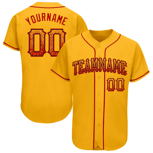 Custom Gold Red-Black Authentic Drift Fashion Baseball Jersey - Sky-Custom