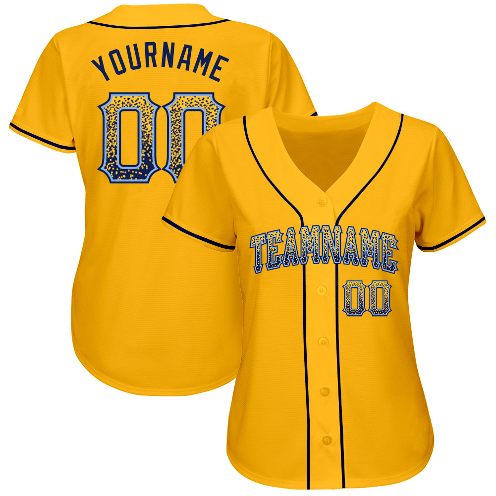 Custom Gold Navy-Light Blue Authentic Drift Fashion Baseball Jersey - Sky-Custom