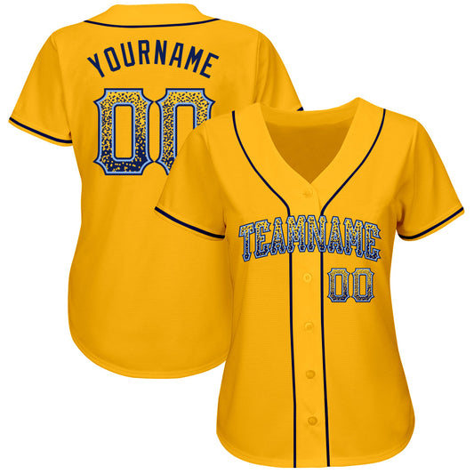 Custom Gold Navy-Light Blue Authentic Drift Fashion Baseball Jersey - Sky-Custom