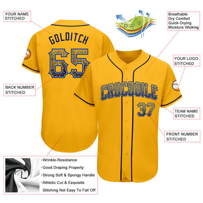 Custom Gold Navy-Light Blue Authentic Drift Fashion Baseball Jersey - Sky-Custom