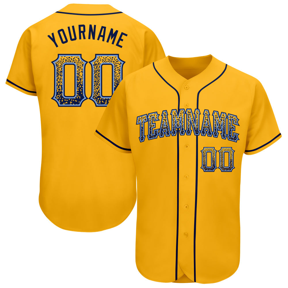 Custom Gold Navy-Light Blue Authentic Drift Fashion Baseball Jersey - Sky-Custom