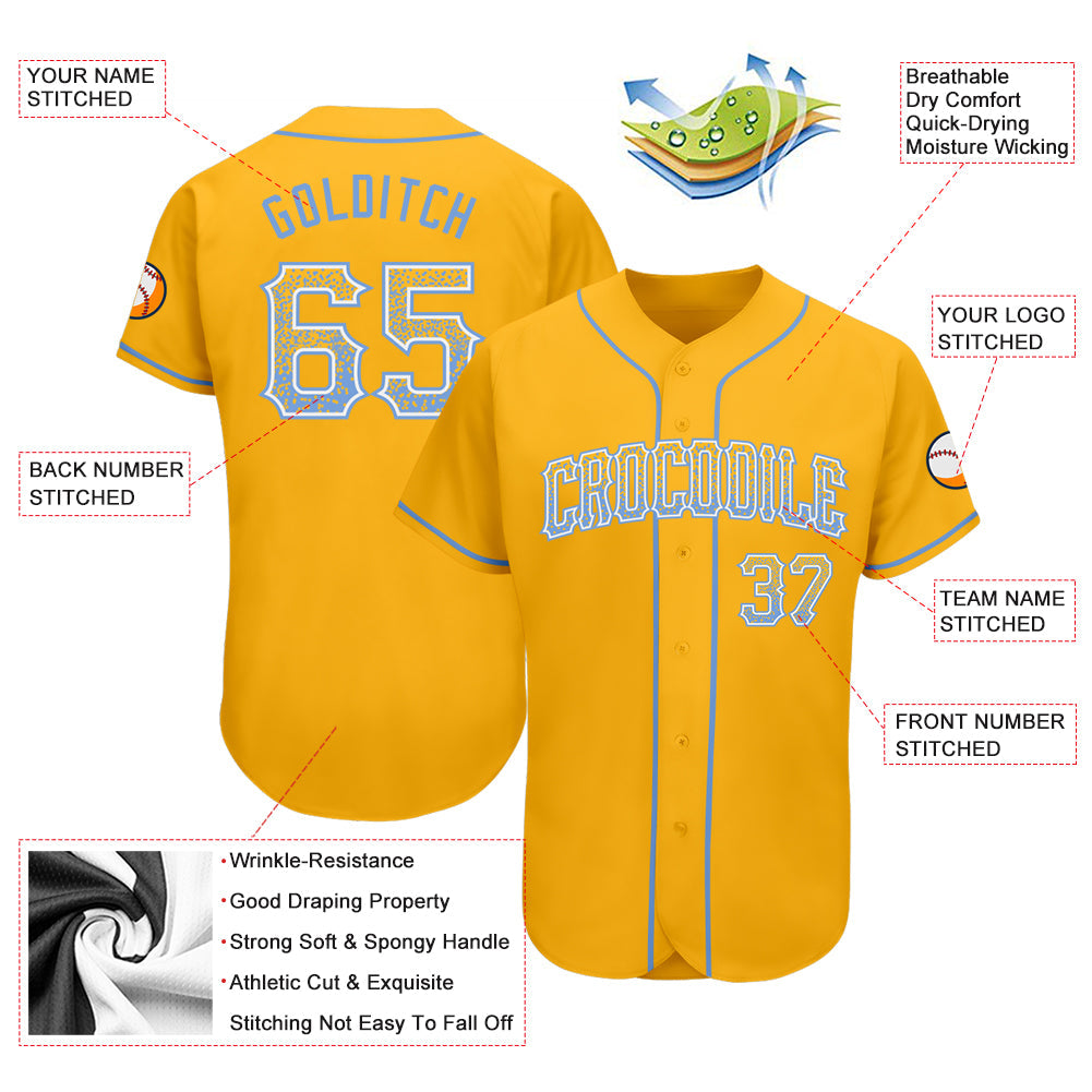 Custom Gold Light Blue-White Authentic Drift Fashion Baseball Jersey - Sky-Custom