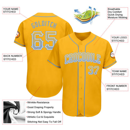 Custom Gold Light Blue-White Authentic Drift Fashion Baseball Jersey - Sky-Custom