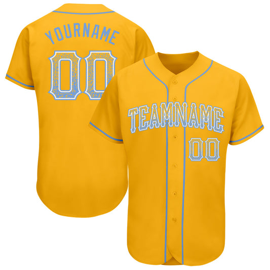Custom Gold Light Blue-White Authentic Drift Fashion Baseball Jersey - Sky-Custom