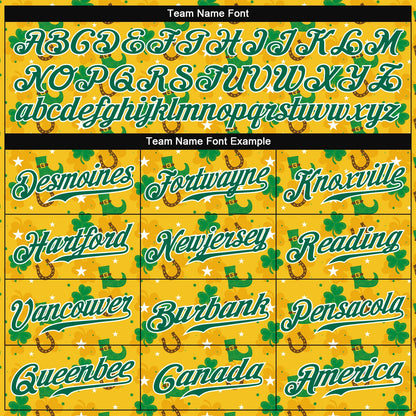 Custom Gold Kelly Green-White 3D Pattern Design Authentic St. Patrick's Day Baseball Jersey - Sky-Custom
