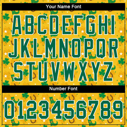 Custom Gold Kelly Green-White 3D Pattern Design Authentic St. Patrick's Day Baseball Jersey - Sky-Custom