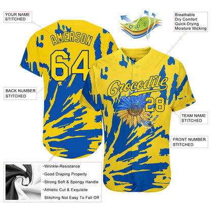 Custom 3D Pattern Design Ukraine Sunflower Nightingale Authentic Baseball Jersey - Sky-Custom