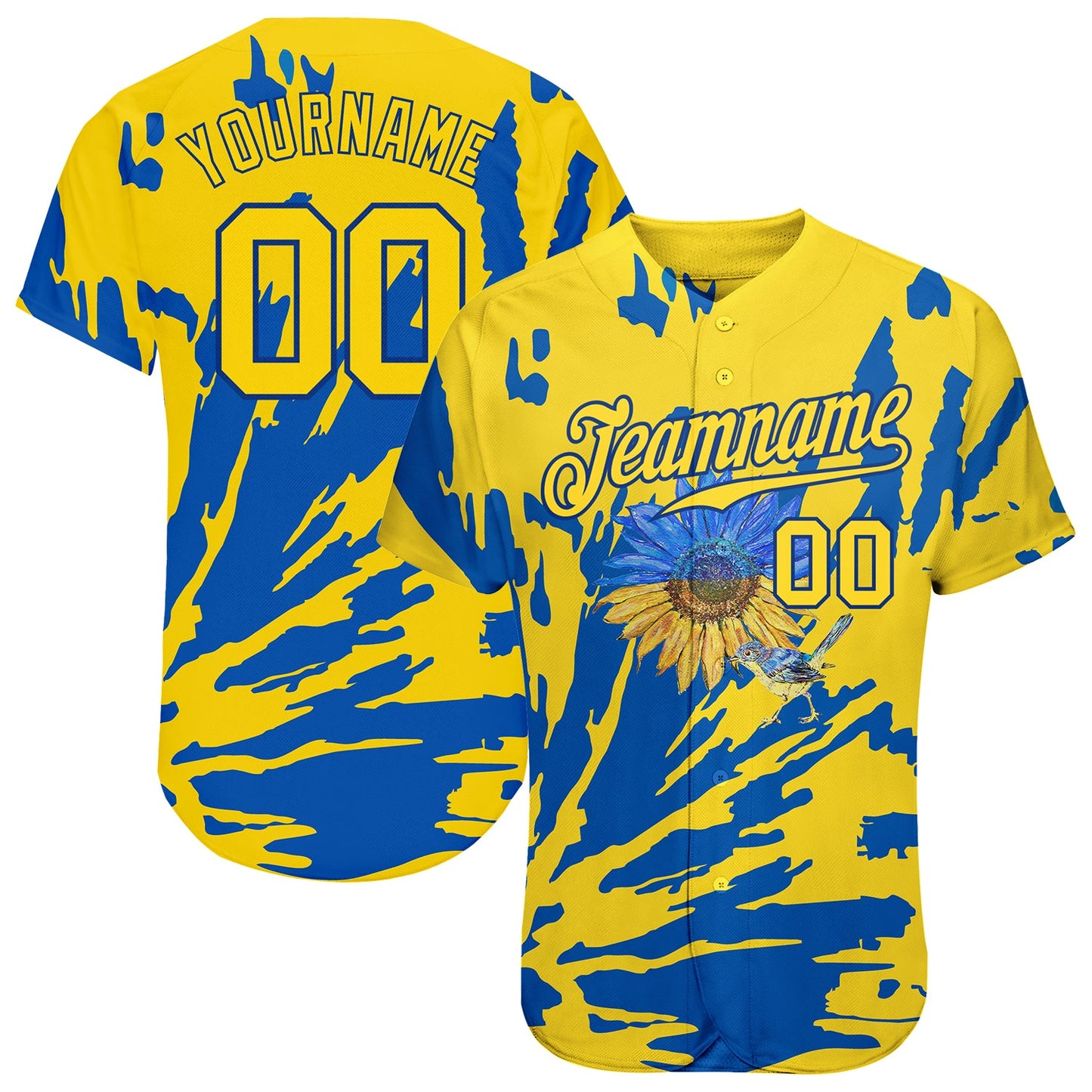 Custom 3D Pattern Design Ukraine Sunflower Nightingale Authentic Baseball Jersey - Sky-Custom