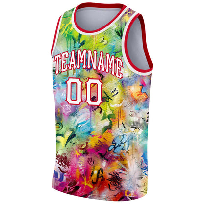 Custom Scratch Graffiti Pattern White-Red 3D Authentic Basketball Jersey - Sky-Custom