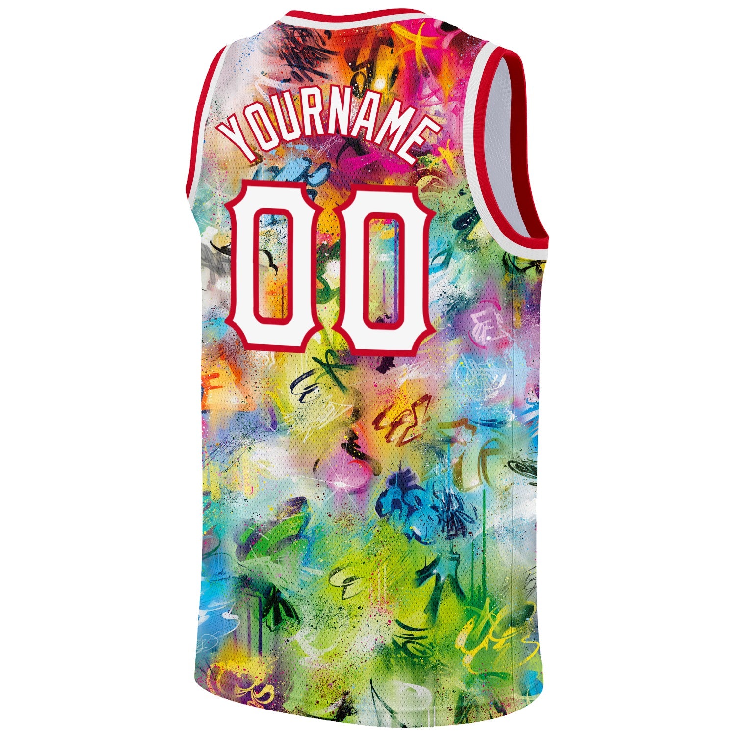 Custom Scratch Graffiti Pattern White-Red 3D Authentic Basketball Jersey - Sky-Custom