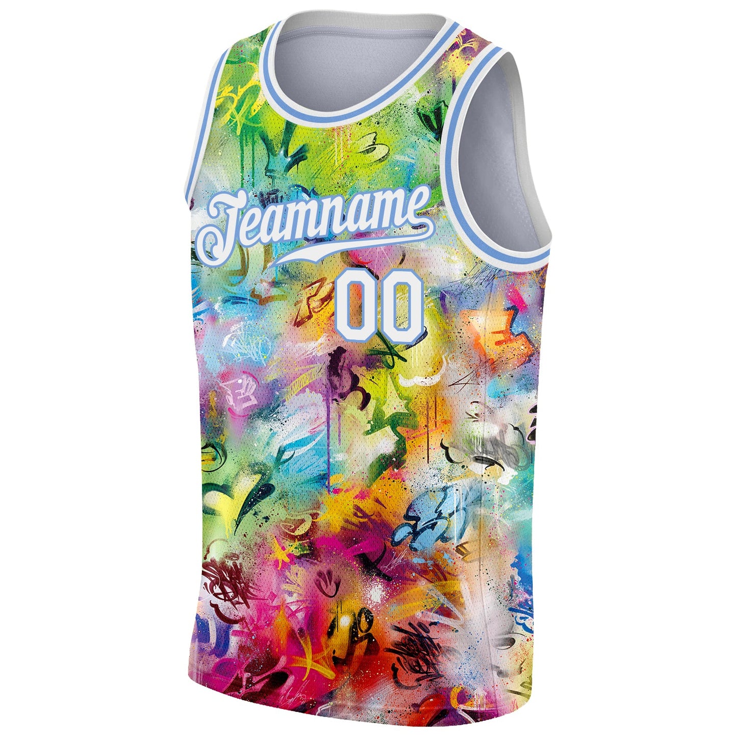 Custom Scratch Graffiti Pattern White-Light Blue 3D Authentic Basketball Jersey - Sky-Custom