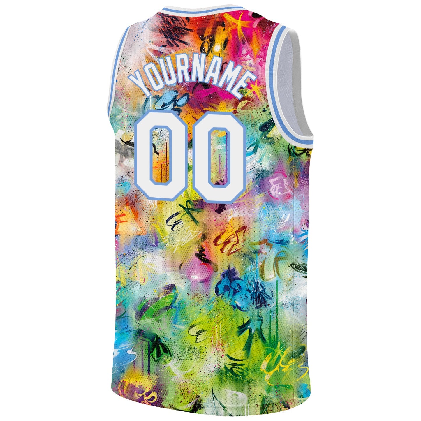 Custom Scratch Graffiti Pattern White-Light Blue 3D Authentic Basketball Jersey - Sky-Custom
