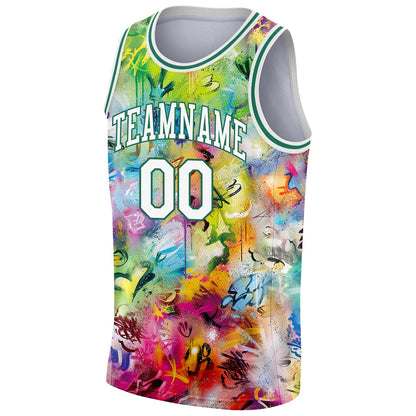 Custom Scratch Graffiti Pattern White-Kelly Green 3D Authentic Basketball Jersey - Sky-Custom