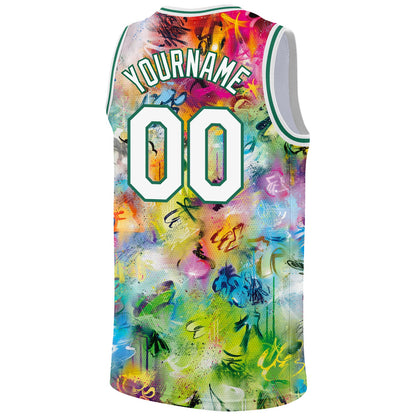 Custom Scratch Graffiti Pattern White-Kelly Green 3D Authentic Basketball Jersey - Sky-Custom