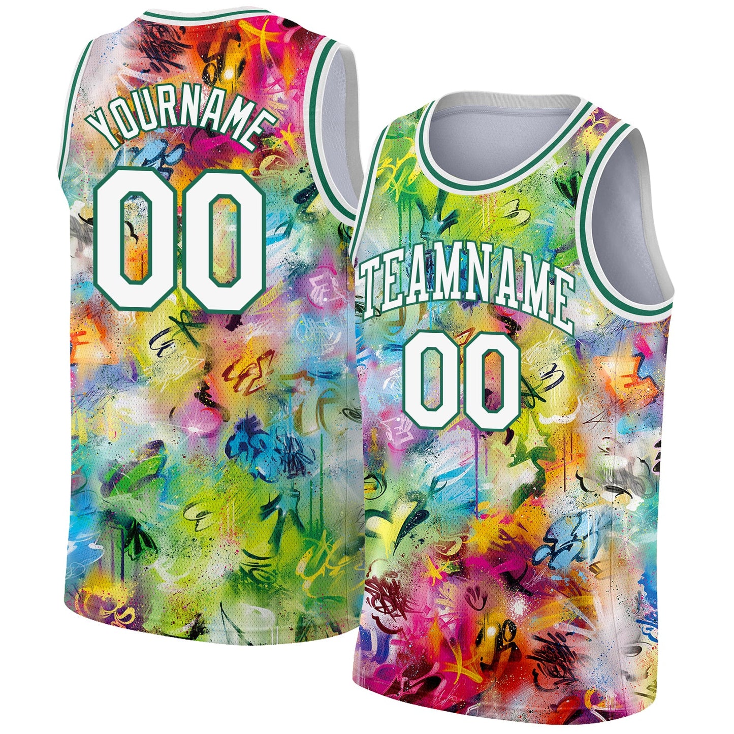 Custom Scratch Graffiti Pattern White-Kelly Green 3D Authentic Basketball Jersey - Sky-Custom