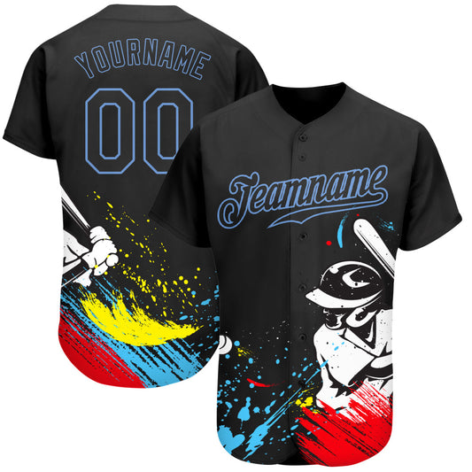 Custom Graffiti Pattern Black-Light Blue 3D Authentic Baseball Jersey - Sky-Custom